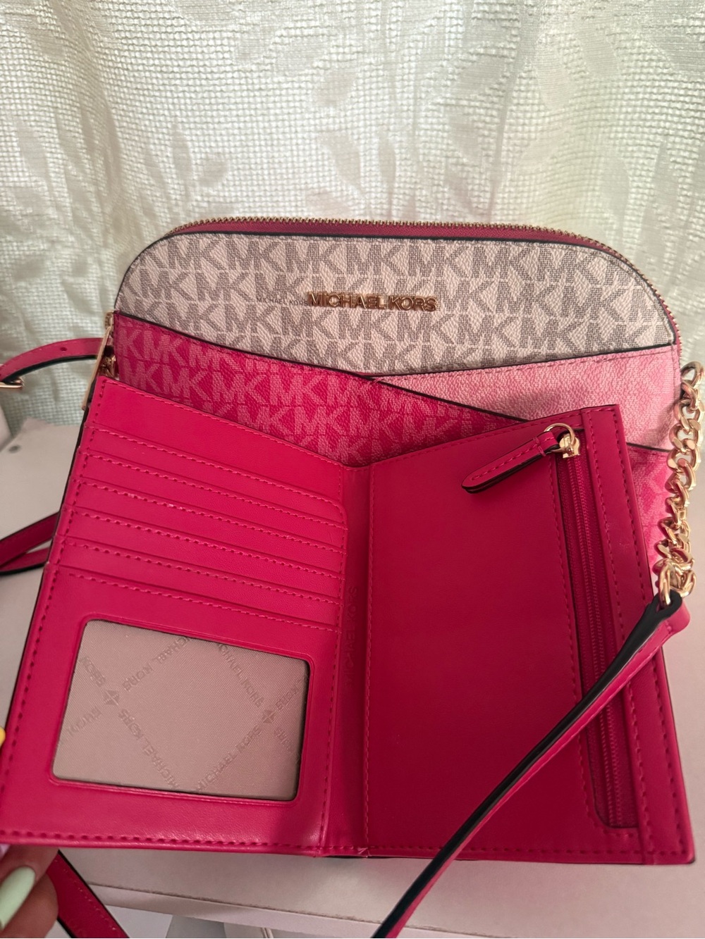Michael Kors Pink Signature Crossbody Wallet Bag